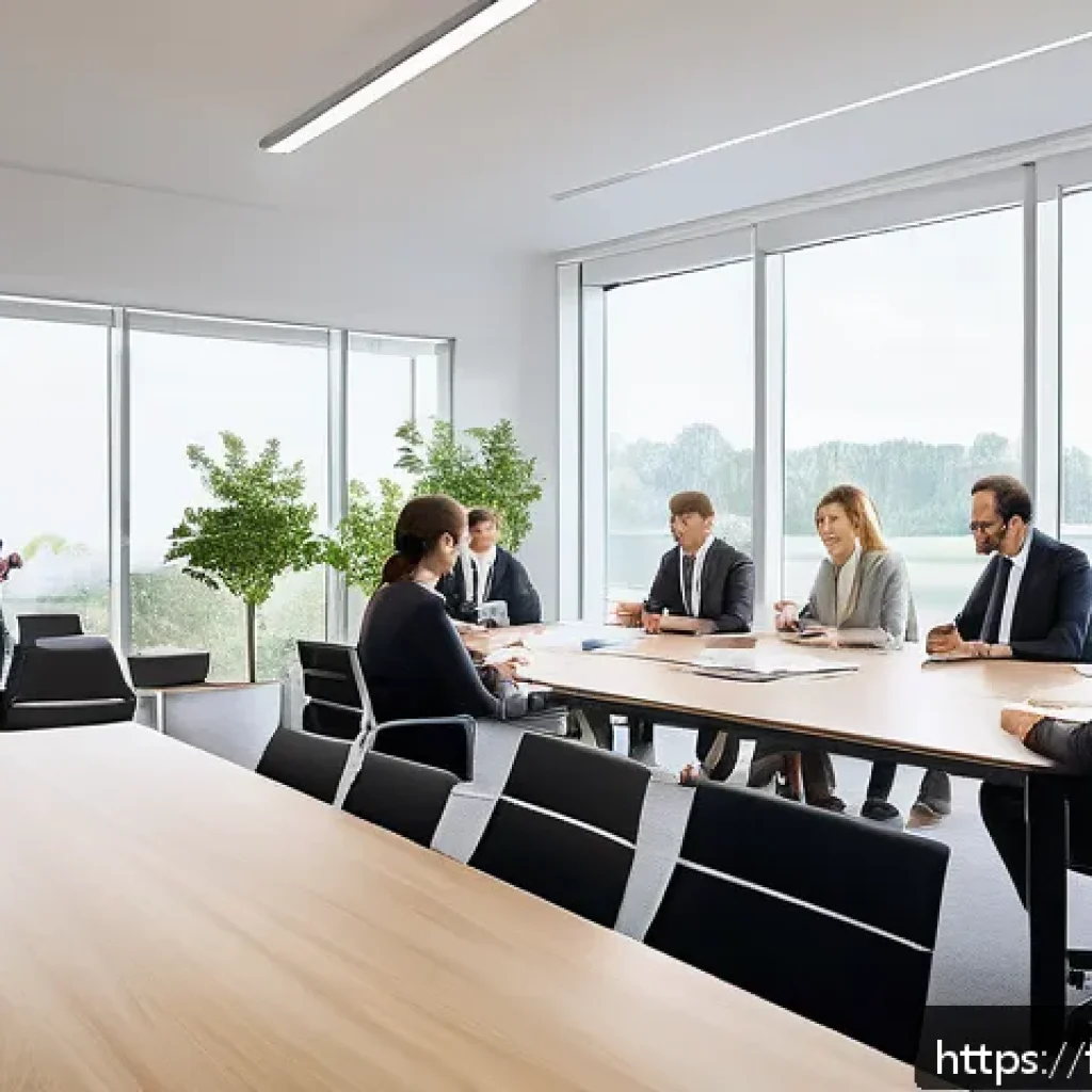 공무원 생활 중 효율적인 시간 관리 - A modern French office setting showing a diverse group of professionals in business casual attire en...
