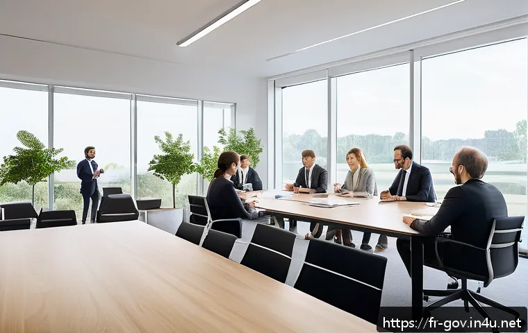 공무원 생활 중 효율적인 시간 관리 - A modern French office setting showing a diverse group of professionals in business casual attire en...