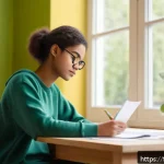 공무원 시험을 빠르게 통과하는 전략 - A serene and organized study room scene with a young adult student sitting at a clean desk, surround...