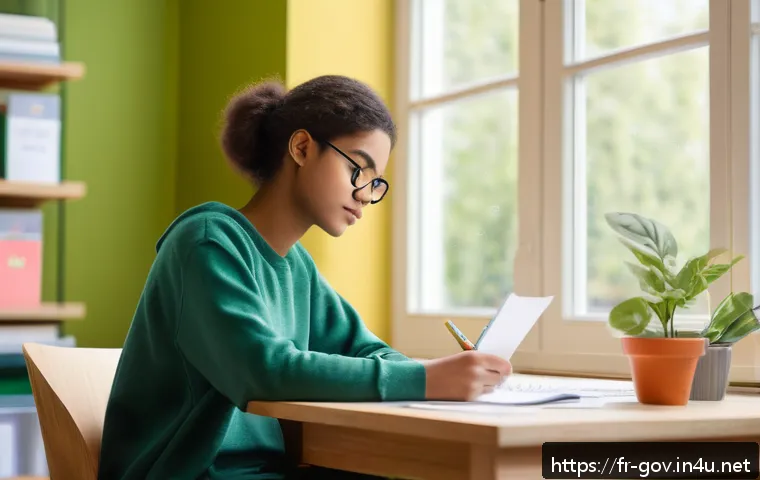 공무원 시험을 빠르게 통과하는 전략 - A serene and organized study room scene with a young adult student sitting at a clean desk, surround...