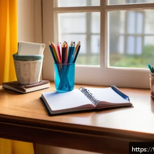 공무원 시험 전날 체크리스트 - A neat study desk setup in a cozy French-style room, featuring an open notebook with revision notes ...