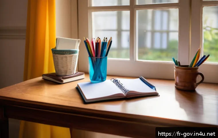 공무원 시험 전날 체크리스트 - A neat study desk setup in a cozy French-style room, featuring an open notebook with revision notes ...